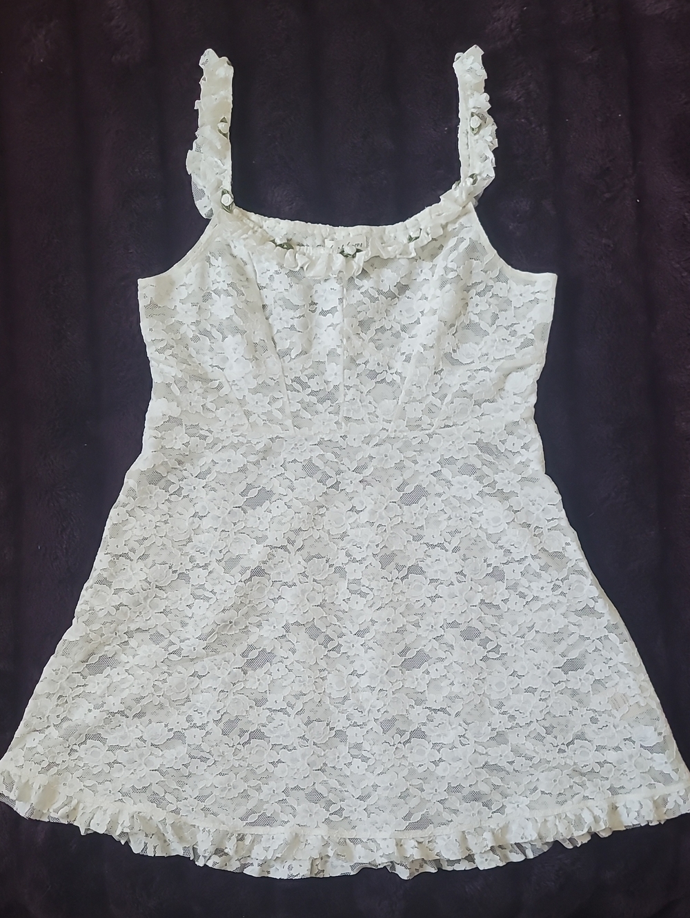 For Love & Lemons White Lace Chemise with Rose Details